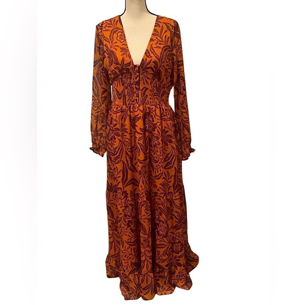 Patrons of Peace Vibrant Orange Floral Maxi Dress